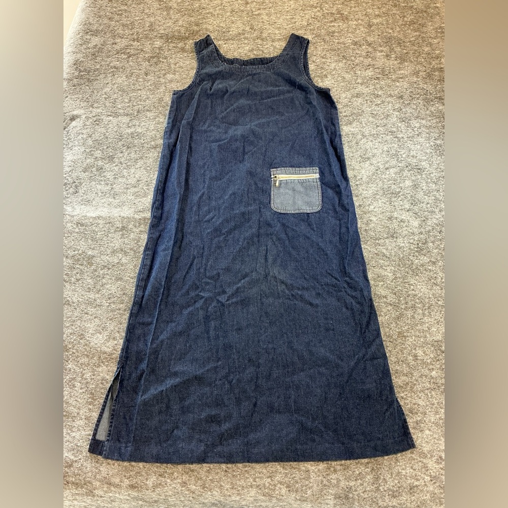 Denim & Co. Denim 1990s VTG Tank Midi Dress with Front Pocket - Dark Blue Size S